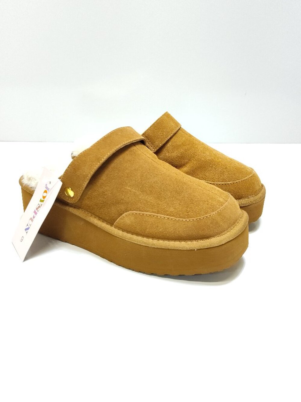 Joyspun Convert Clog 9 Chestnut Suede Convertible Platform Mule Slipper Moccasin
